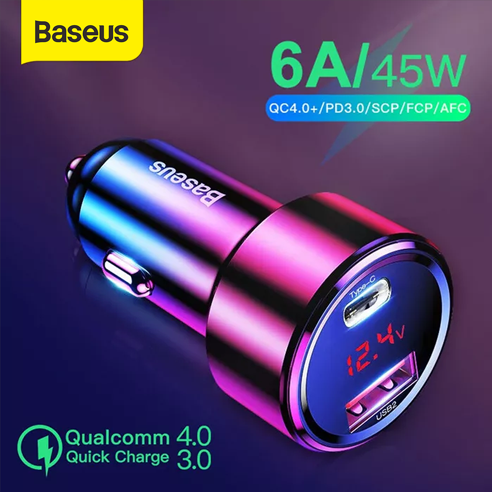 Car Charger Baseus Quick Charge Dual USB+TypeC 45W/6A