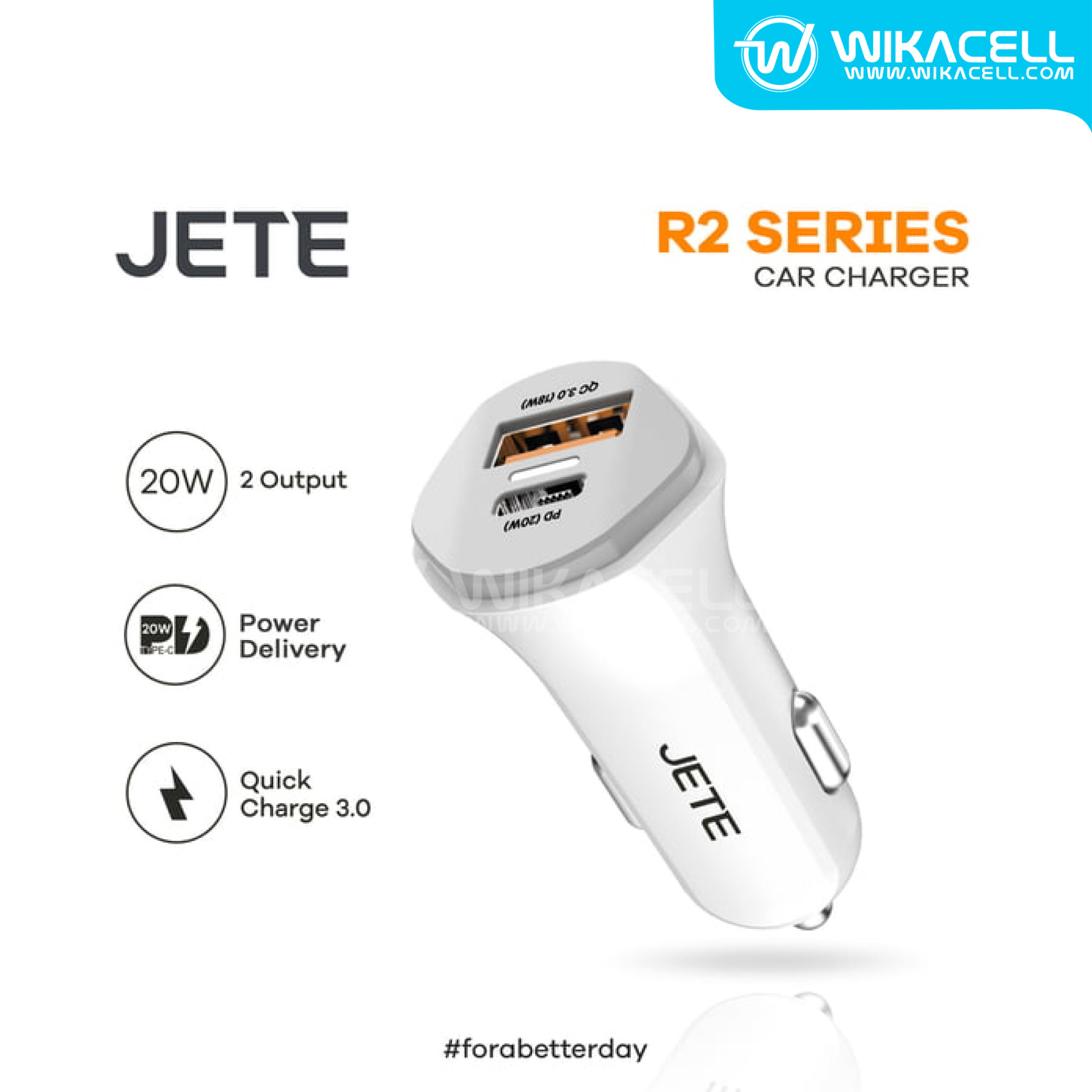 Car Charger Jete R2 Dual USB+Type-C 20W with Type-C Cable