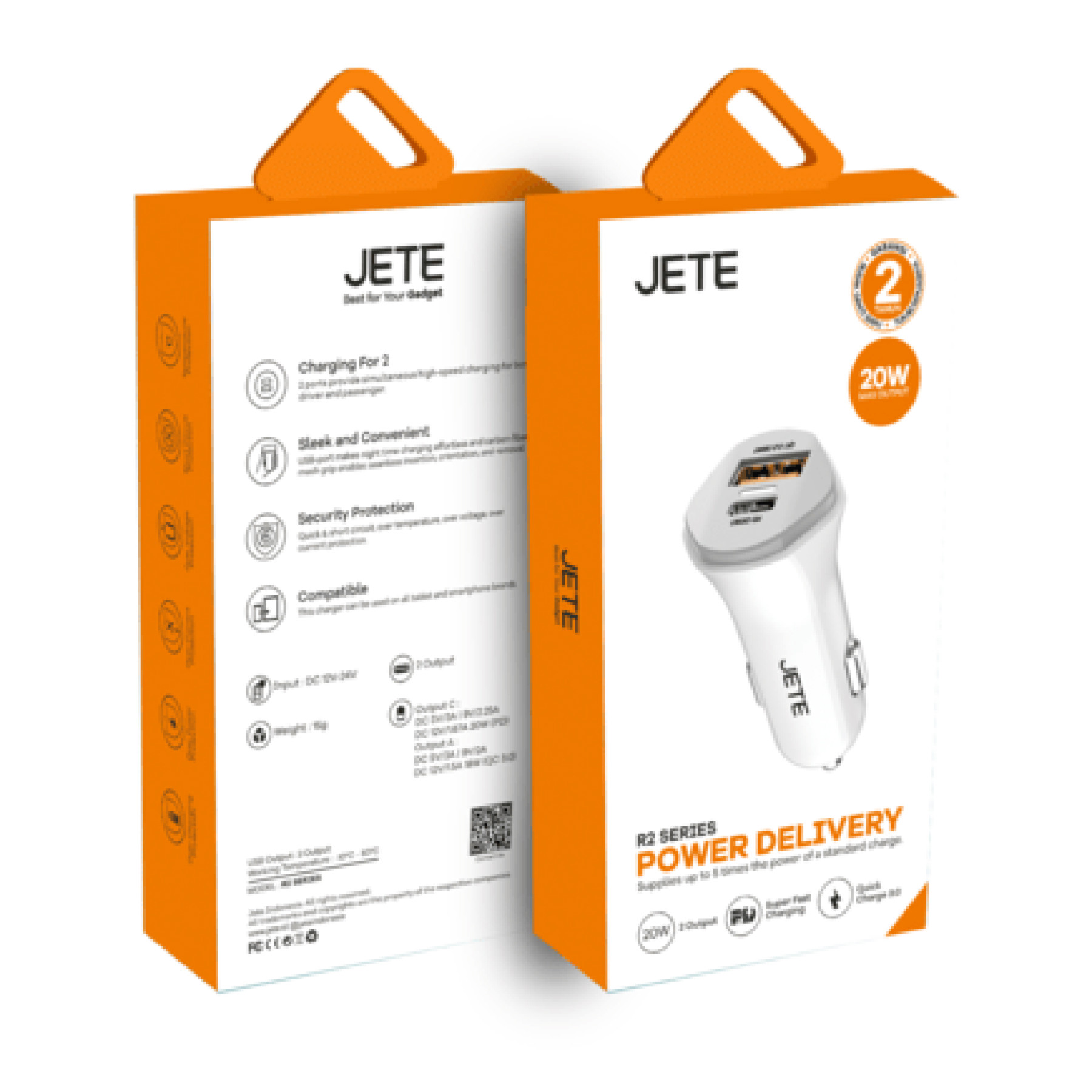 Car Charger Jete R2 Dual USB+Type-C 20W with Type-C Cable