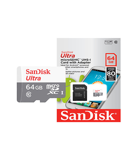Sandisk Ultra MicroSDXC 64GB, 80MB/s + Adaptor